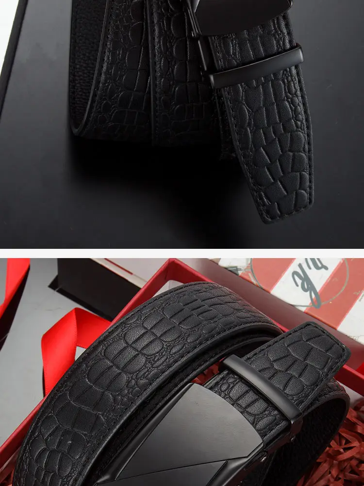 Men's Black Croc Leather Belt with Automatic Buckle — feature 17