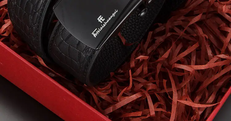 Men's Black Croc Leather Belt with Automatic Buckle — feature 18