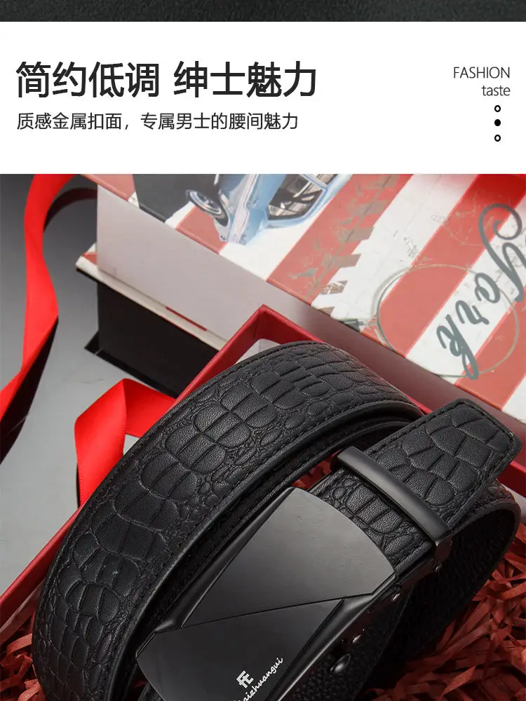 Men's Black Croc Leather Belt with Automatic Buckle — feature 3