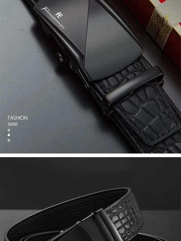 Men's Black Croc Leather Belt with Automatic Buckle — feature 7