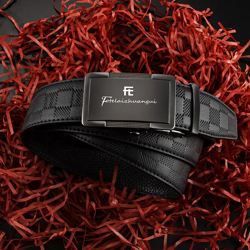 Men's Black Genuine Leather Belt with Automatic Buckle - Image 6