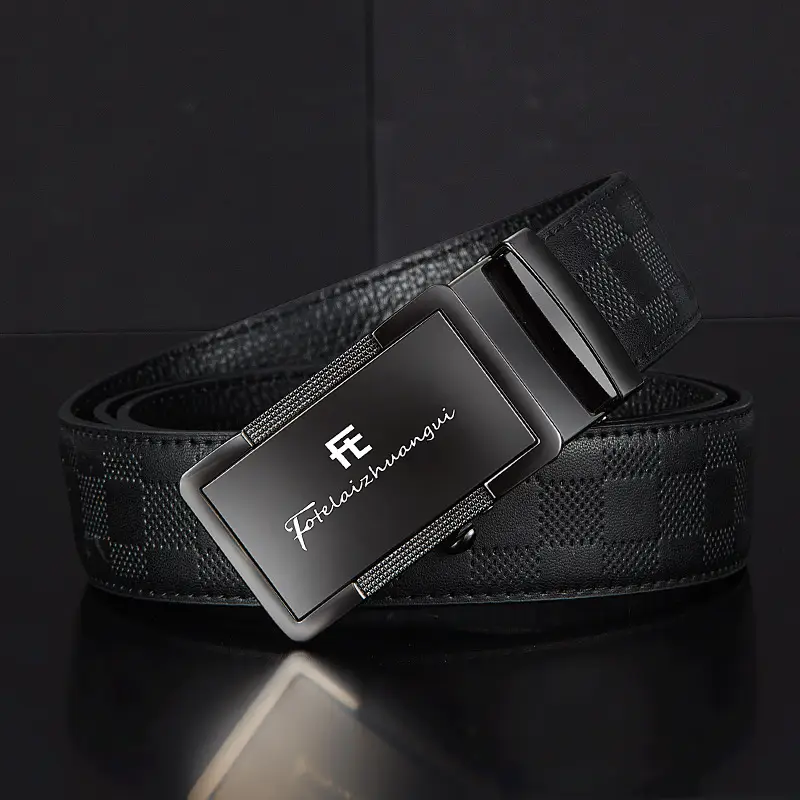 Men's Black Genuine Leather Belt with Automatic Buckle - Image 7