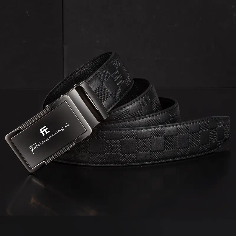 Men's Black Genuine Leather Belt with Automatic Buckle - Image 8