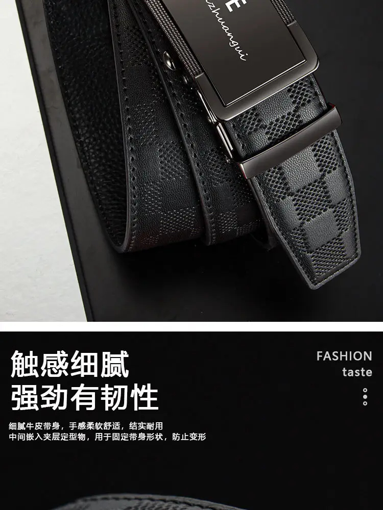 Men's Black Genuine Leather Belt with Automatic Buckle — feature 11