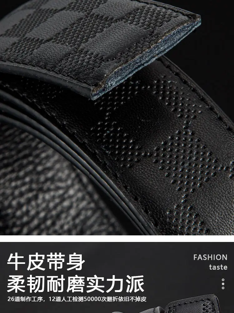 Men's Black Genuine Leather Belt with Automatic Buckle — feature 12