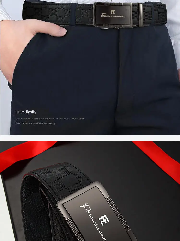 Men's Black Genuine Leather Belt with Automatic Buckle — feature 16