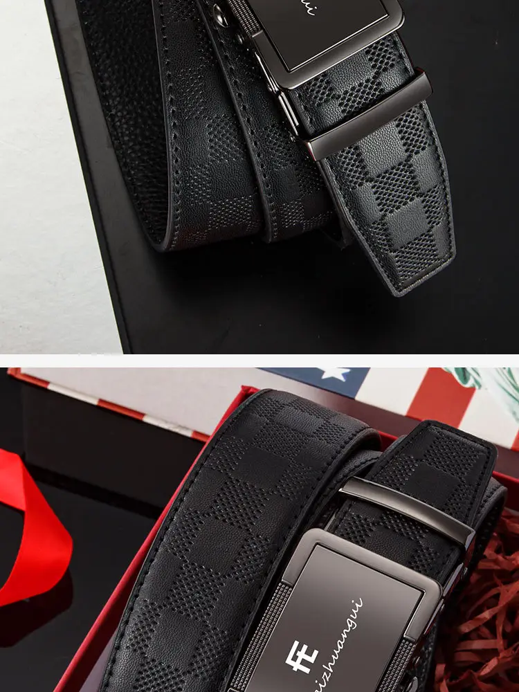 Men's Black Genuine Leather Belt with Automatic Buckle — feature 17
