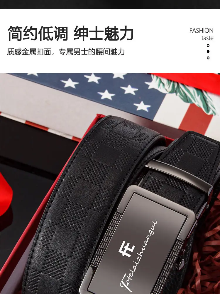 Men's Black Genuine Leather Belt with Automatic Buckle — feature 3