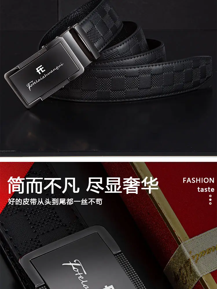 Men's Black Genuine Leather Belt with Automatic Buckle — feature 6