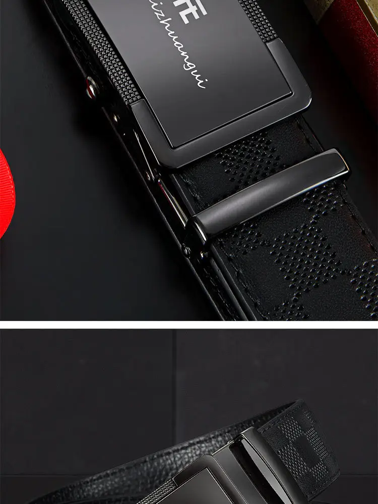 Men's Black Genuine Leather Belt with Automatic Buckle — feature 7