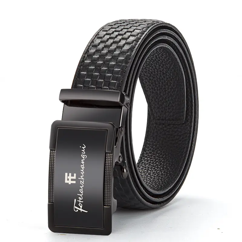 Men's Black Genuine Leather Belt with Automatic Buckle - Image 3