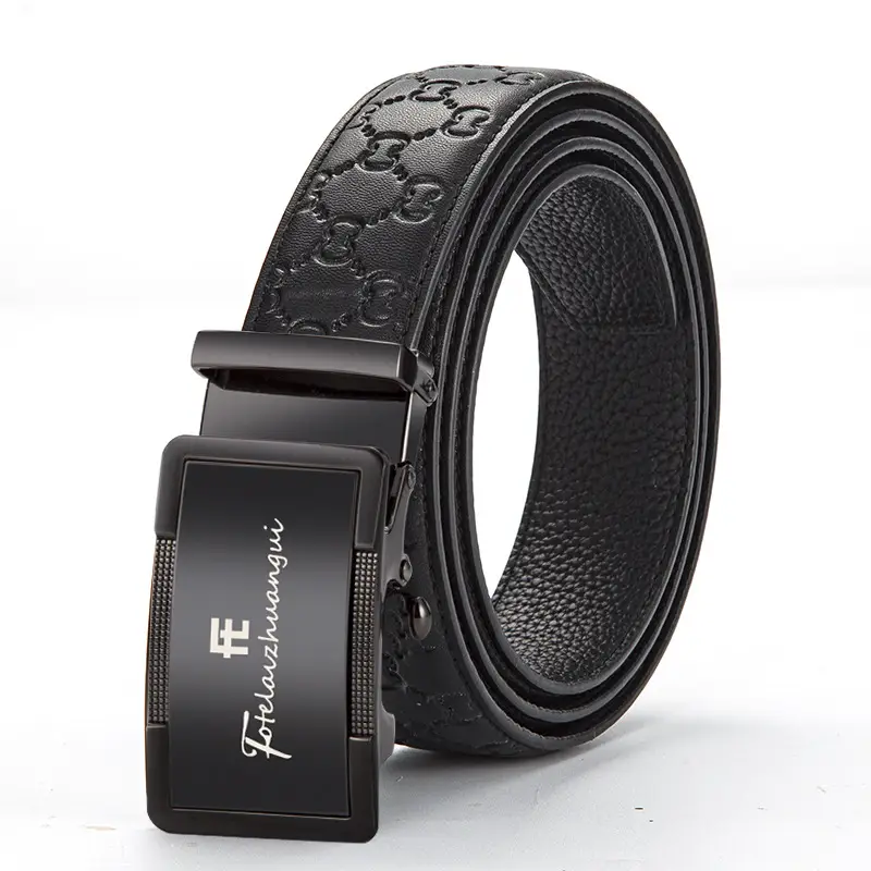 Men's Black Genuine Leather Belt with Automatic Buckle - Image 4