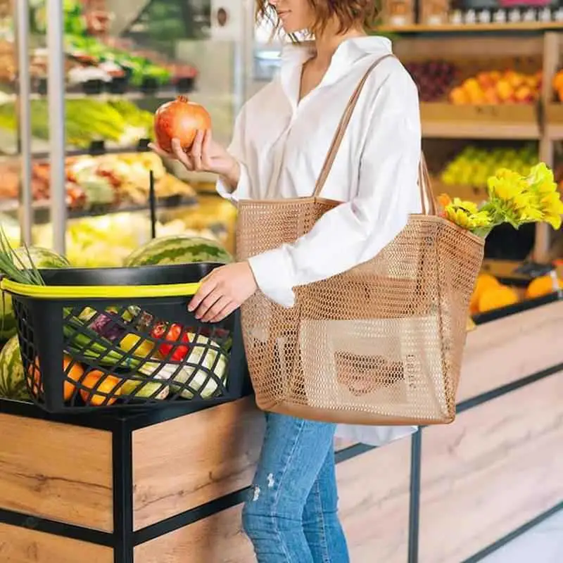 Women Mesh Beach Bag Shoulder Bag Summer Travel Storage - Image 8