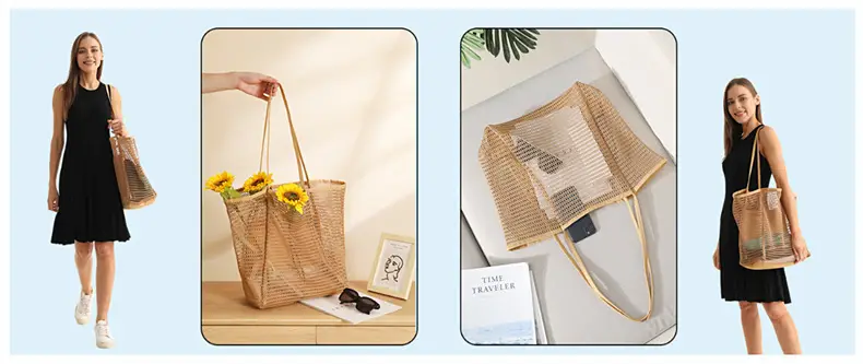 Women Mesh Beach Bag Shoulder Bag Summer Travel Storage — feature 13