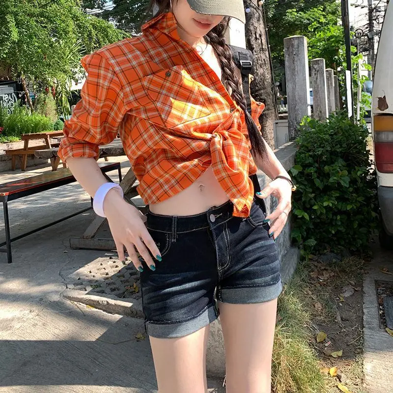 Dark Blue Rolled Hem Hot Pants Sexy Women 2025