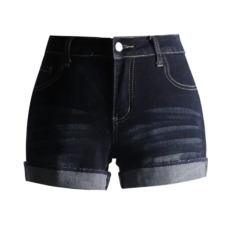 Dark Blue Rolled Hem Hot Pants Sexy Women 2025