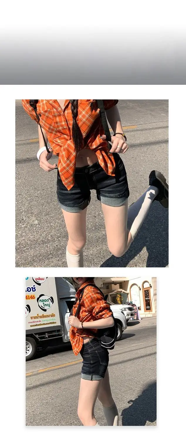 Dark Blue Rolled Hem Hot Pants Sexy Women 2025 — feature 4