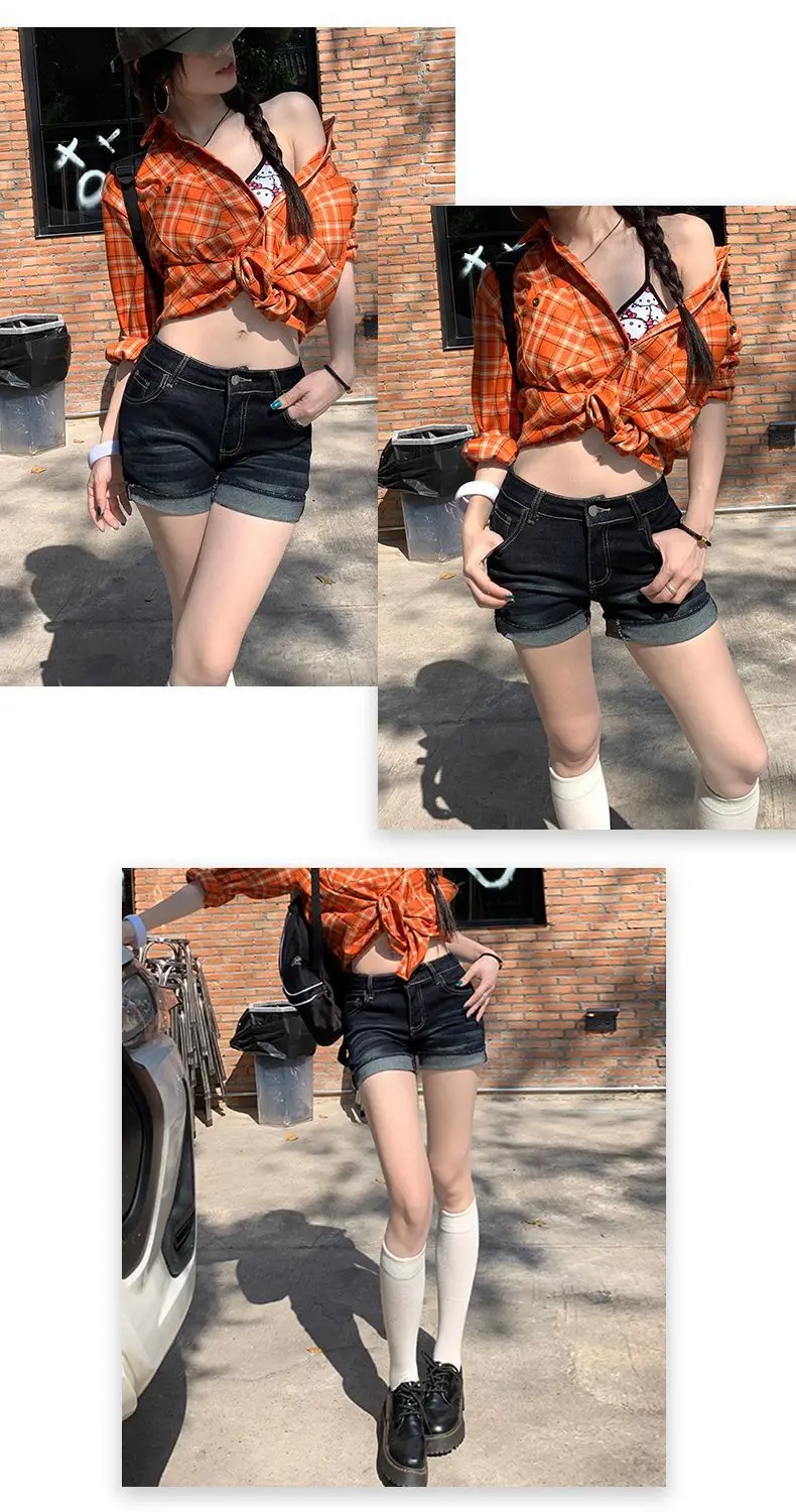 Dark Blue Rolled Hem Hot Pants Sexy Women 2025 — feature 5