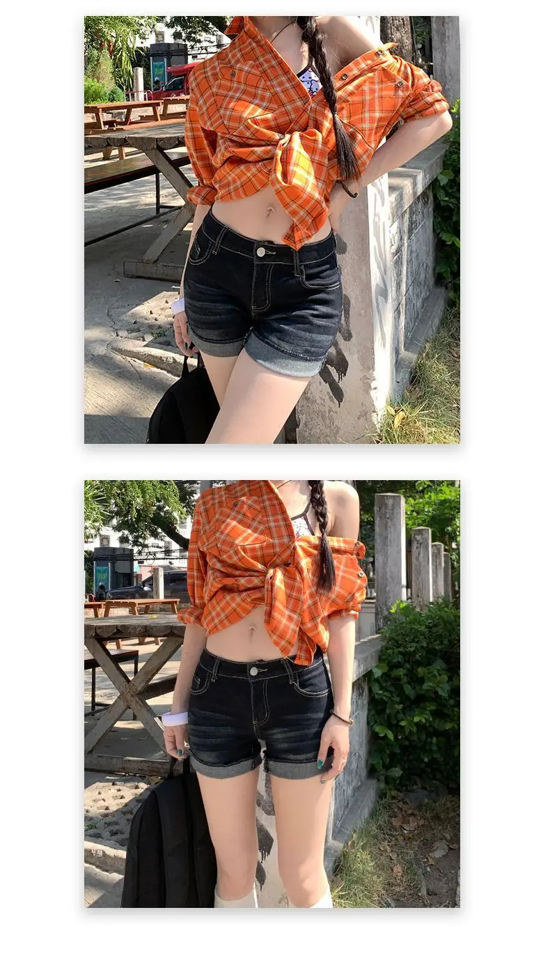 Dark Blue Rolled Hem Hot Pants Sexy Women 2025 — feature 6