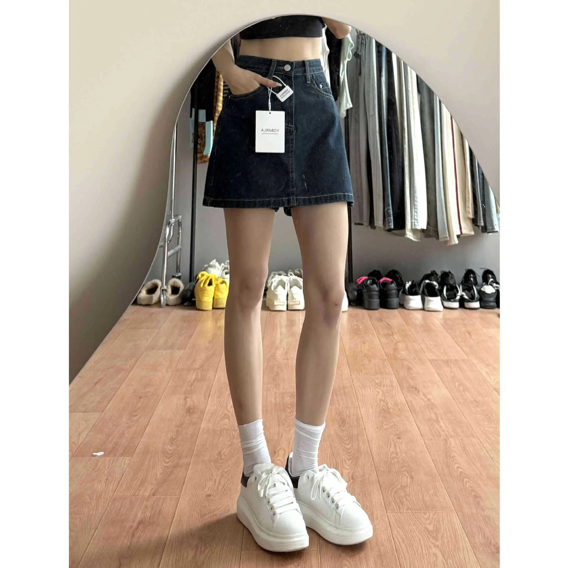 Dark Blue Hip-Hugging Denim Shorts for Women - Image 3