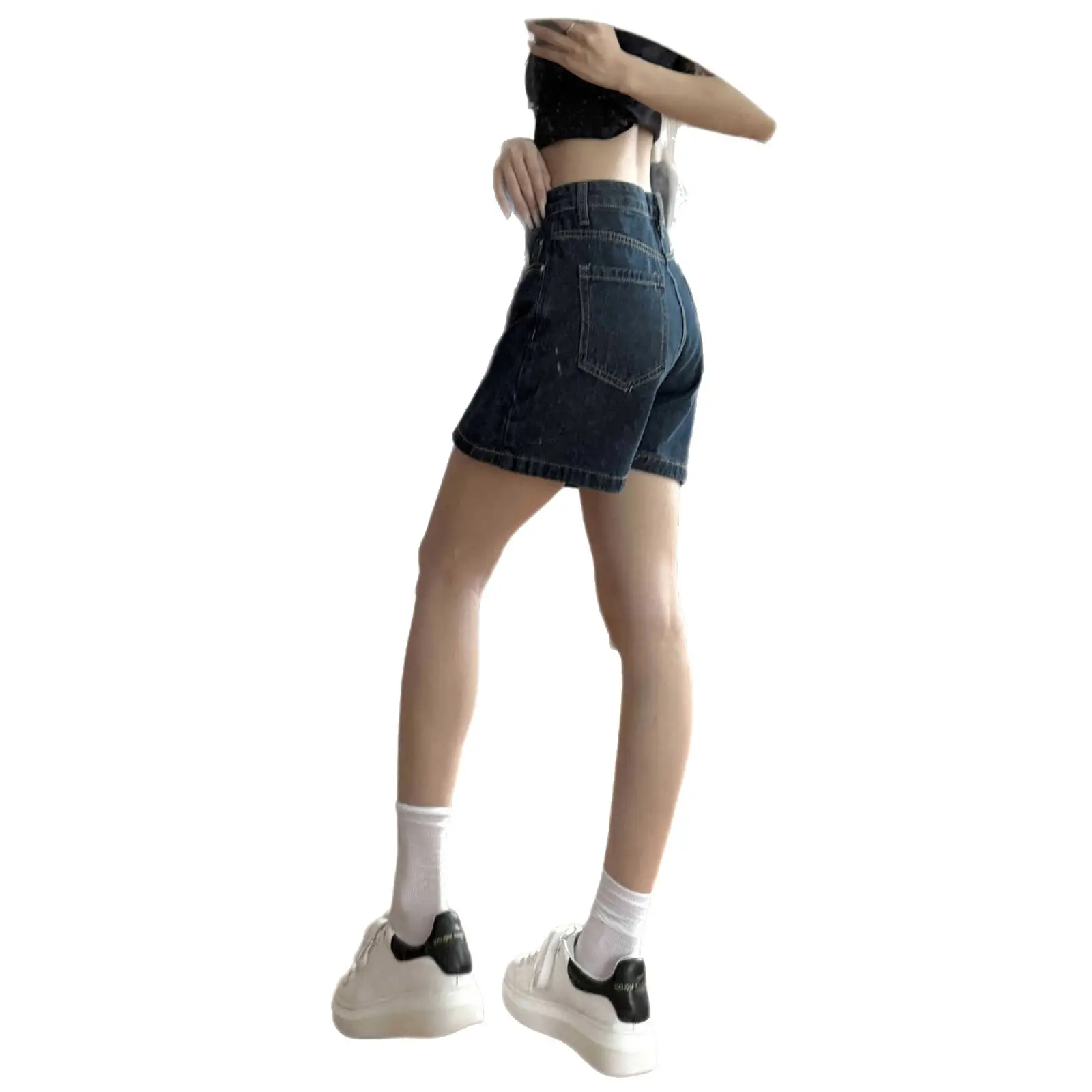 Dark Blue Hip-Hugging Denim Shorts for Women - Image 6