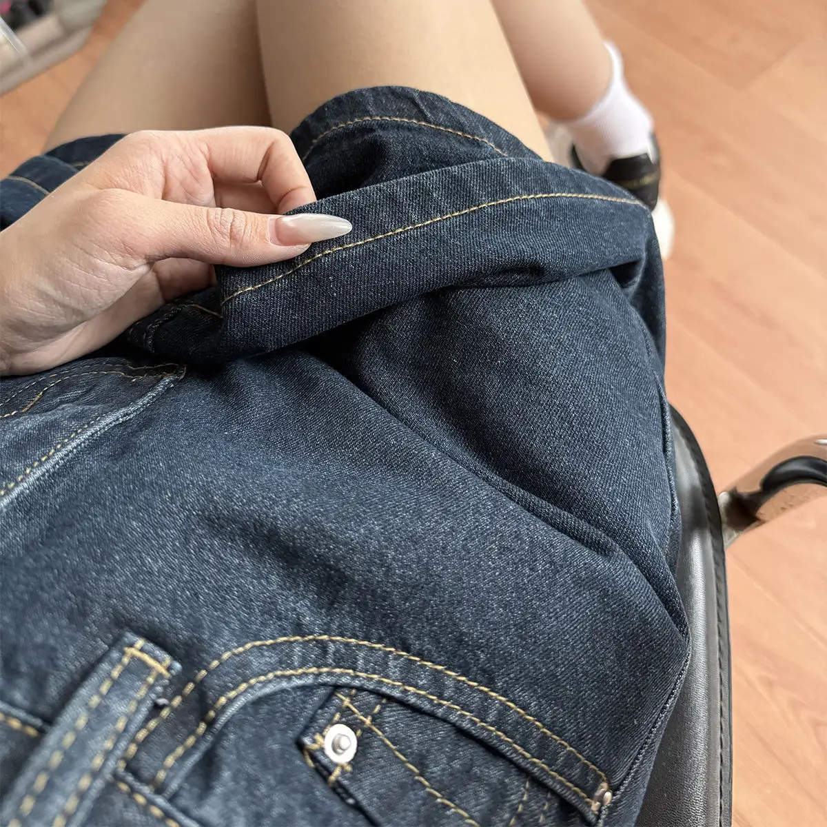 Dark Blue Hip-Hugging Denim Shorts for Women — feature 10