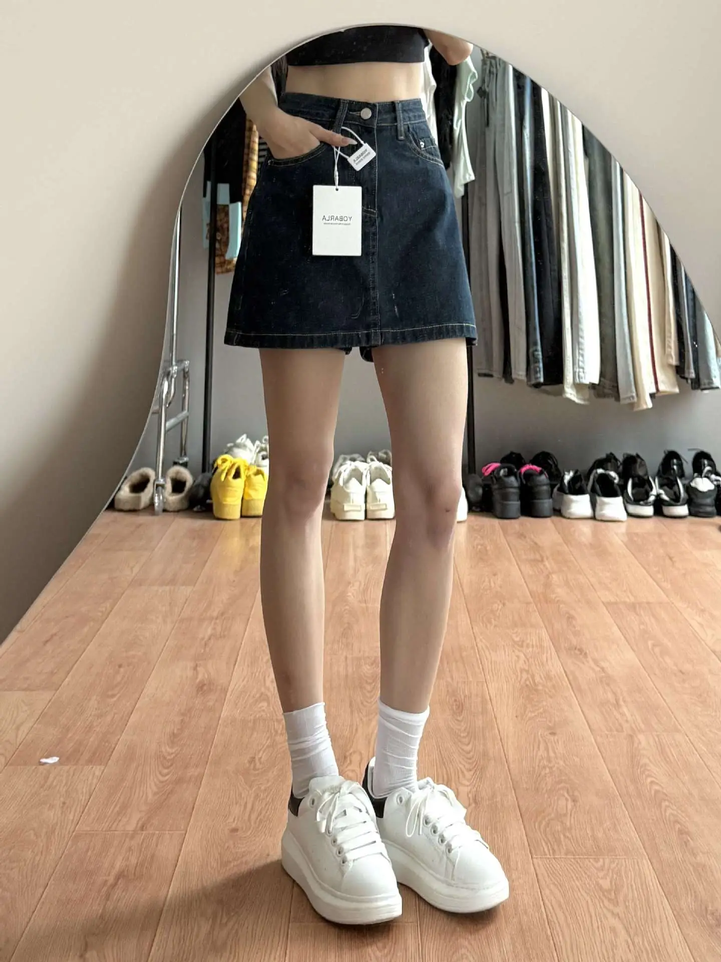 Dark Blue Hip-Hugging Denim Shorts for Women — feature 2