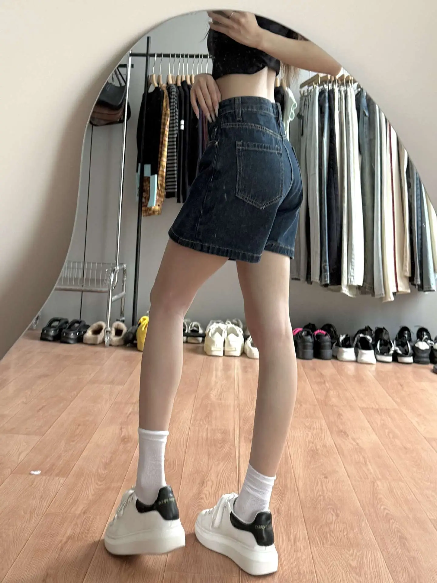 Dark Blue Hip-Hugging Denim Shorts for Women — feature 7