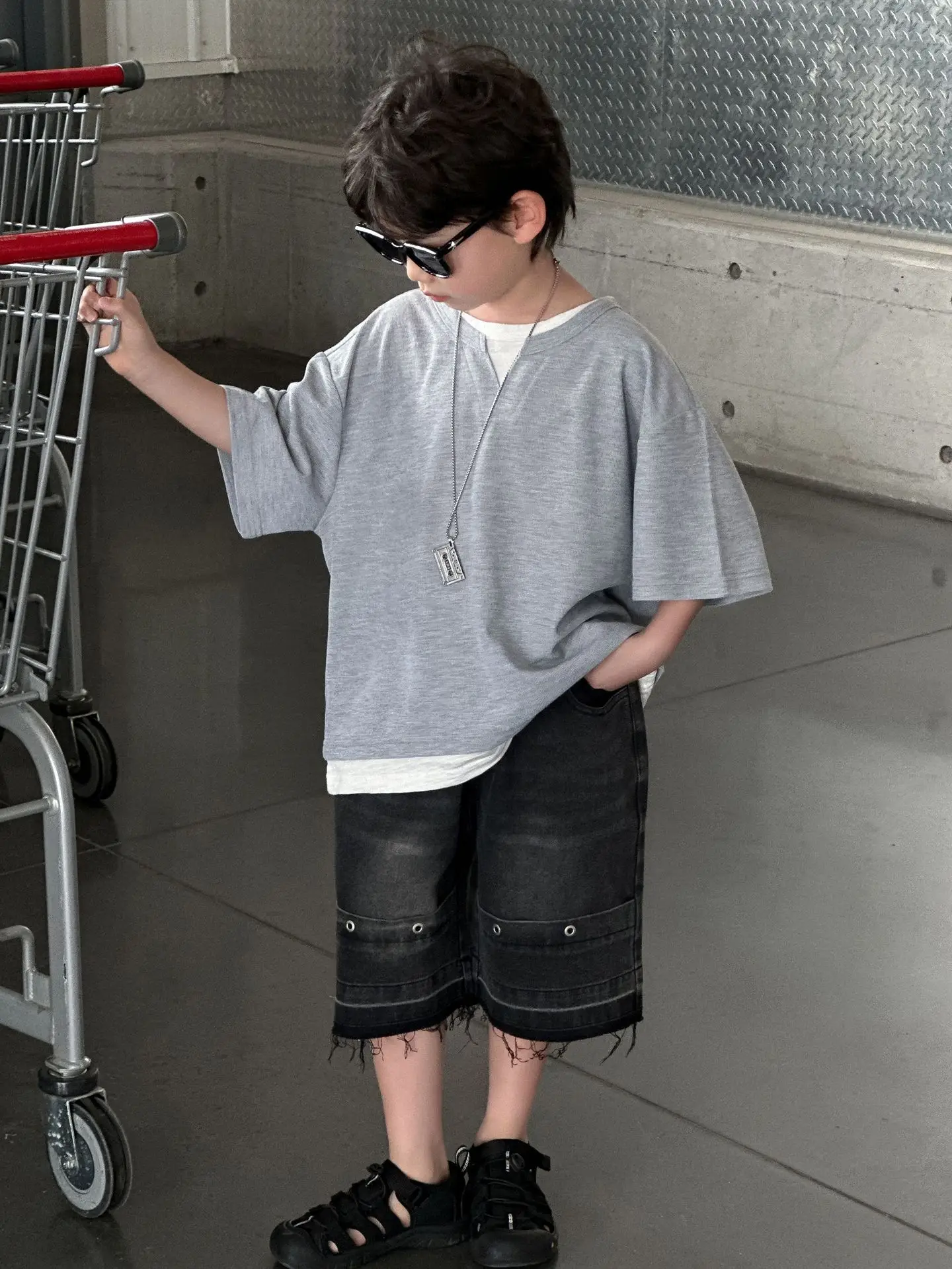 Boys 2025 Summer T-Shirt Grey Short Sleeve Casual Top - Image 4