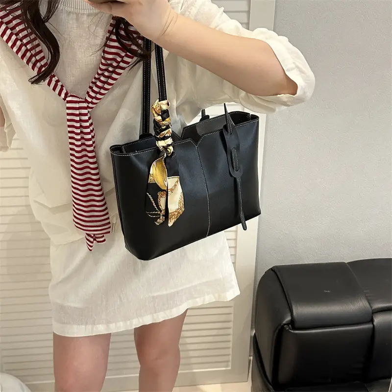 High-End Silk Scarf Tote Bag Beige Large Capacity - Image 6