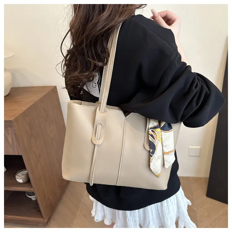 High-End Silk Scarf Tote Bag Beige Large Capacity — feature 15