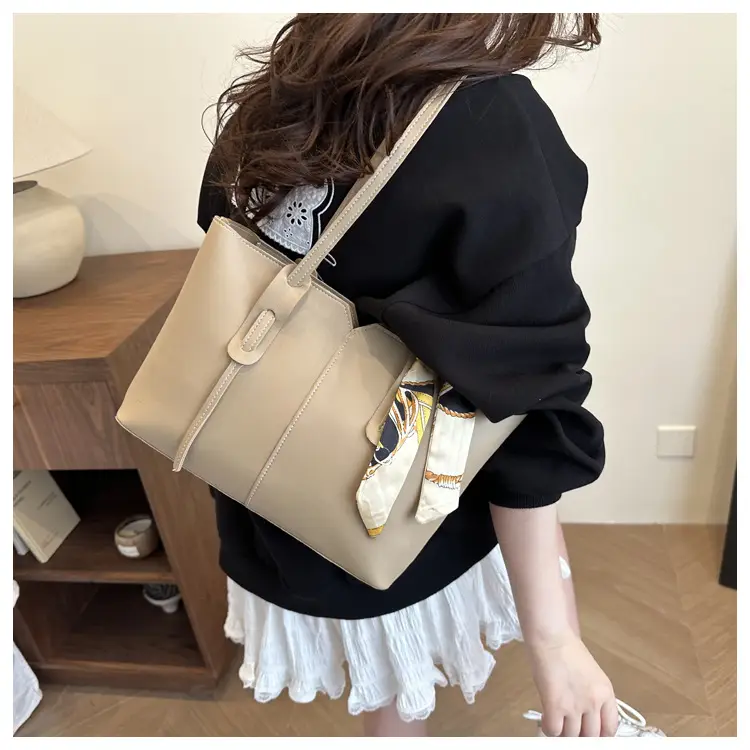 High-End Silk Scarf Tote Bag Beige Large Capacity — feature 16