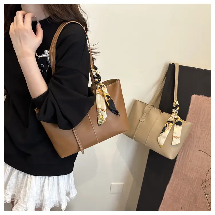 High-End Silk Scarf Tote Bag Beige Large Capacity — feature 18