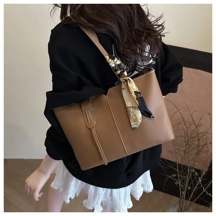 High-End Silk Scarf Tote Bag Beige Large Capacity — feature 20