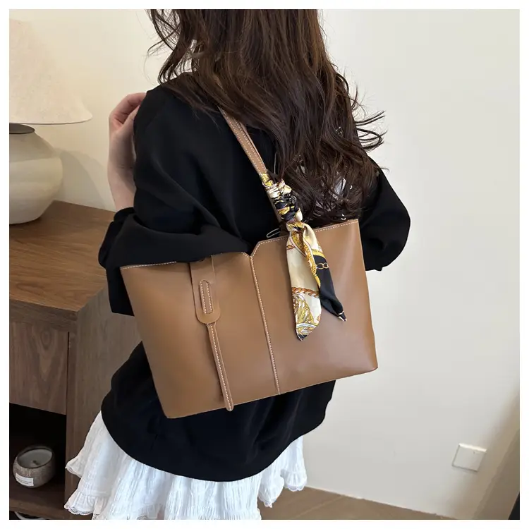 High-End Silk Scarf Tote Bag Beige Large Capacity — feature 21