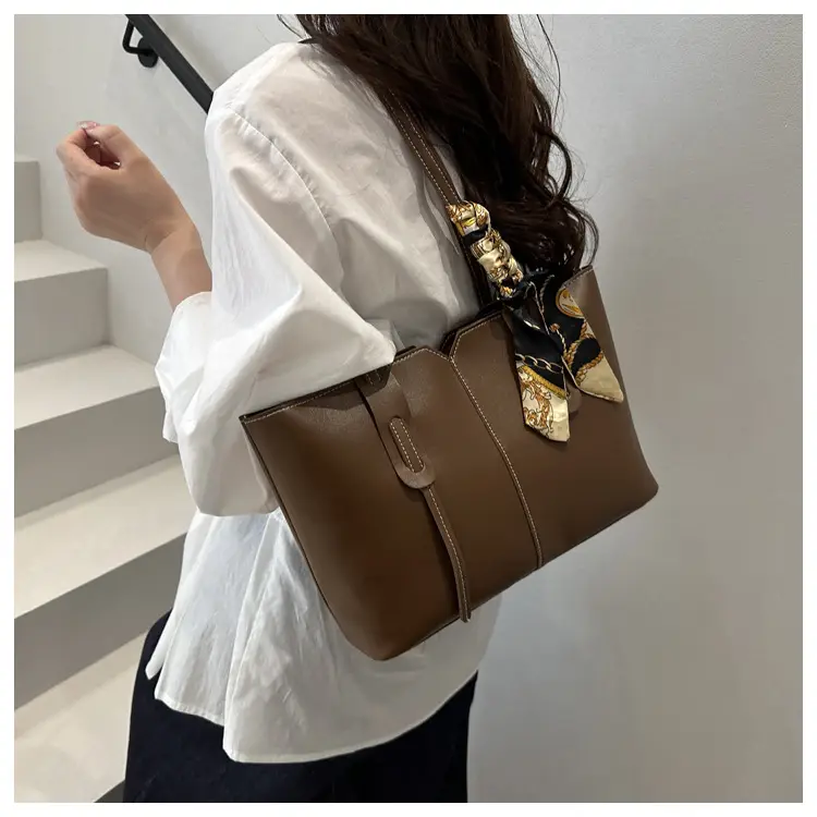 High-End Silk Scarf Tote Bag Beige Large Capacity — feature 25
