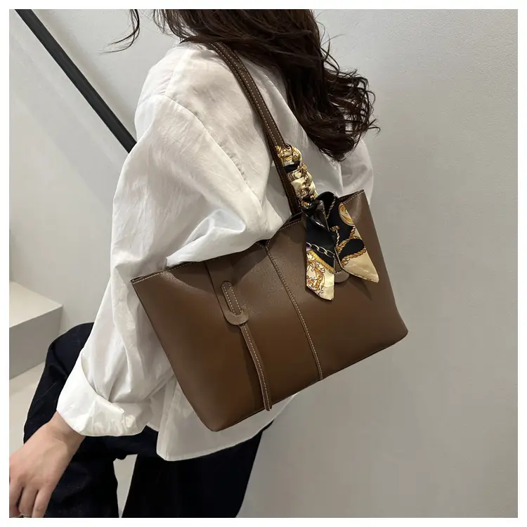 High-End Silk Scarf Tote Bag Beige Large Capacity — feature 30