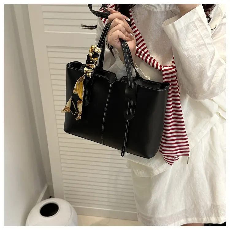 High-End Silk Scarf Tote Bag Beige Large Capacity — feature 31