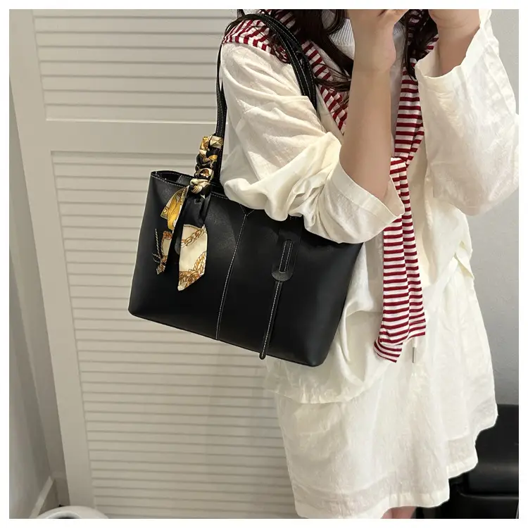 High-End Silk Scarf Tote Bag Beige Large Capacity — feature 32