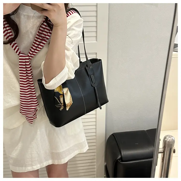 High-End Silk Scarf Tote Bag Beige Large Capacity — feature 36