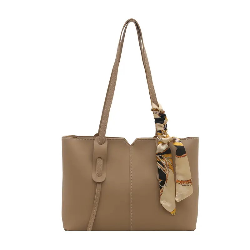 High-End Silk Scarf Tote Bag Beige Large Capacity - Image 2
