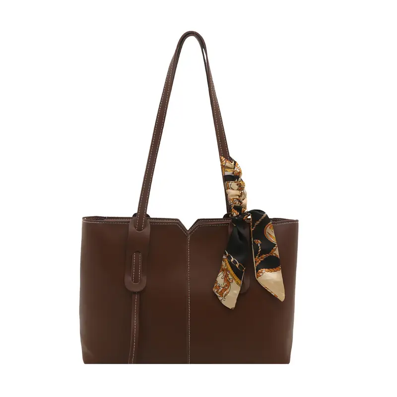 High-End Silk Scarf Tote Bag Beige Large Capacity - Image 3