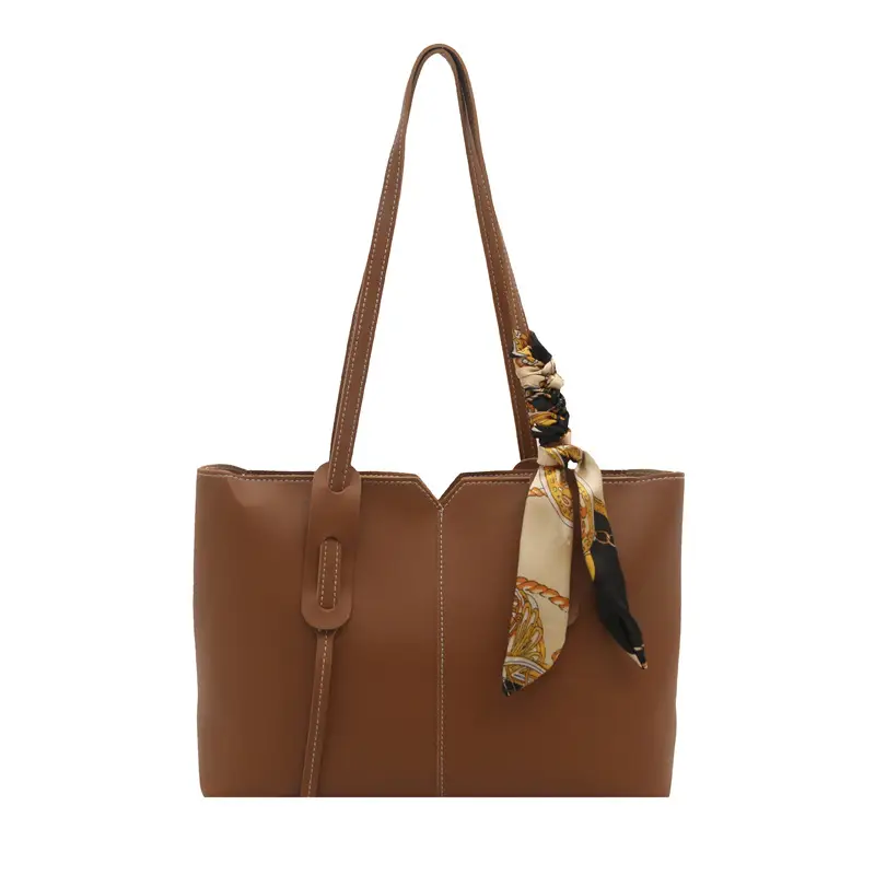 High-End Silk Scarf Tote Bag Beige Large Capacity - Image 4