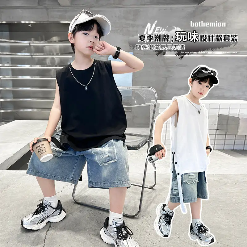 Summer Sleeveless Vest for Boys Black Cotton Cool Outfit - Image 4