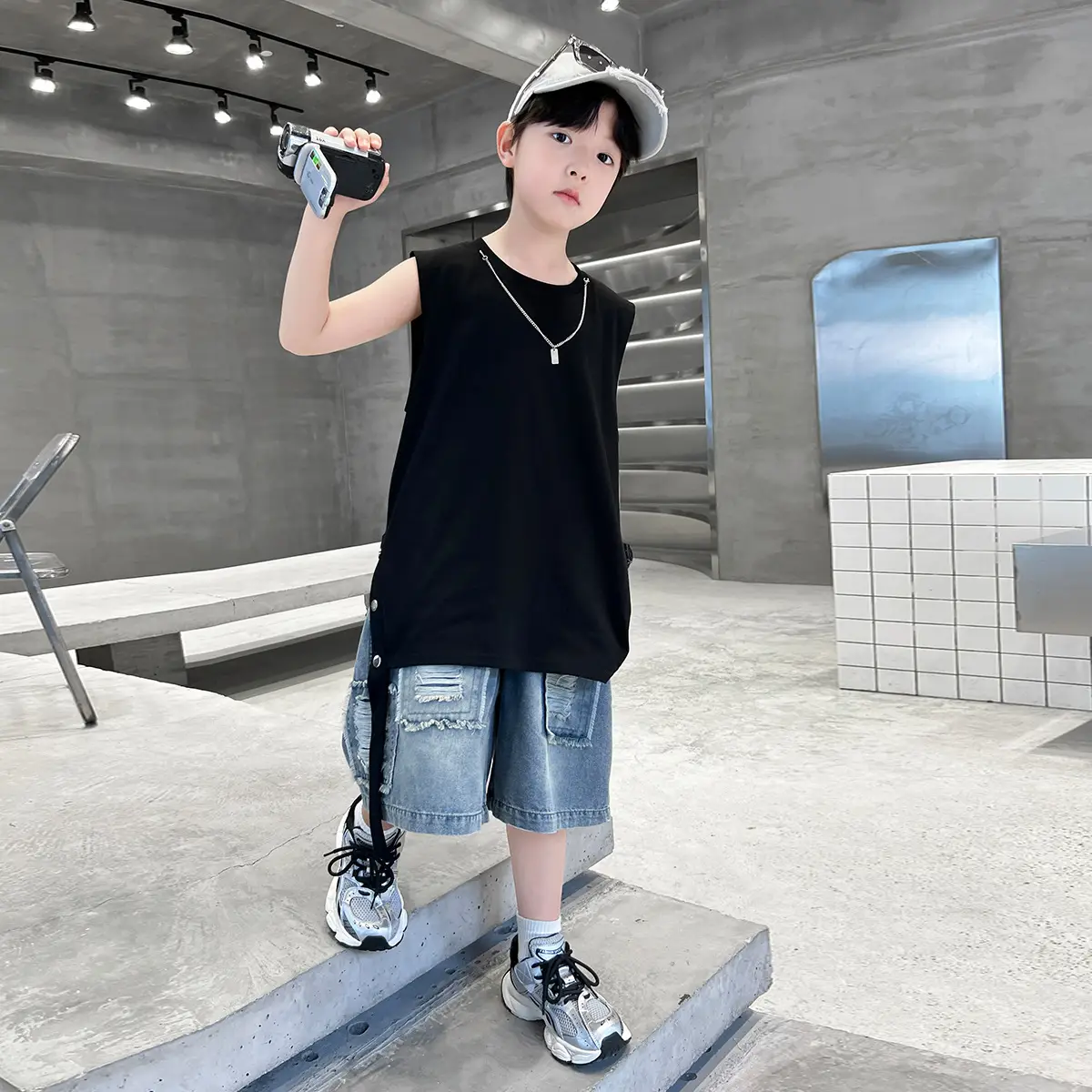 Summer Sleeveless Vest for Boys Black Cotton Cool Outfit - Image 2