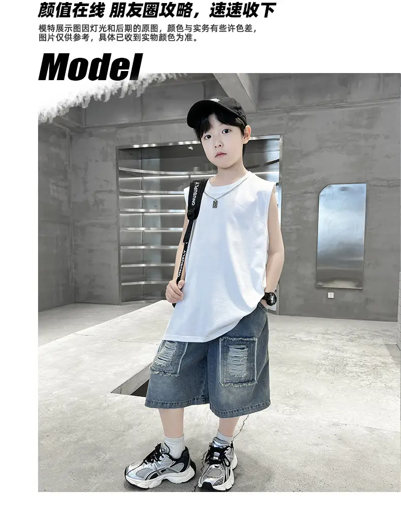 Summer Sleeveless Vest for Boys Black Cotton Cool Outfit — feature 12