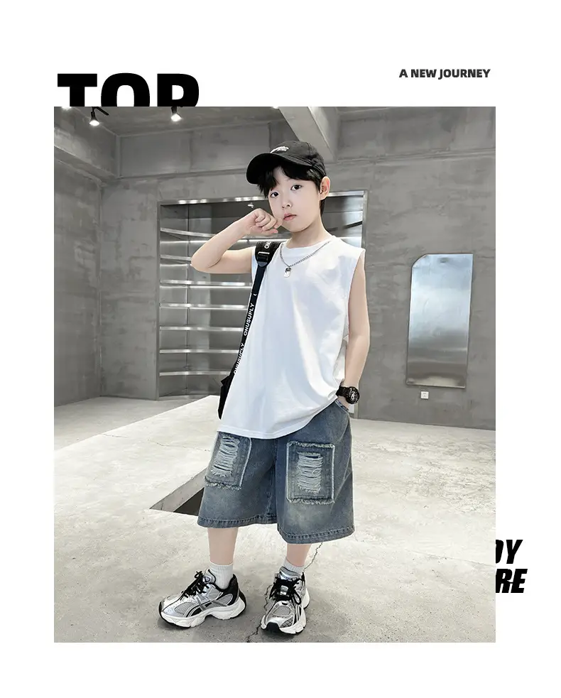 Summer Sleeveless Vest for Boys Black Cotton Cool Outfit — feature 13