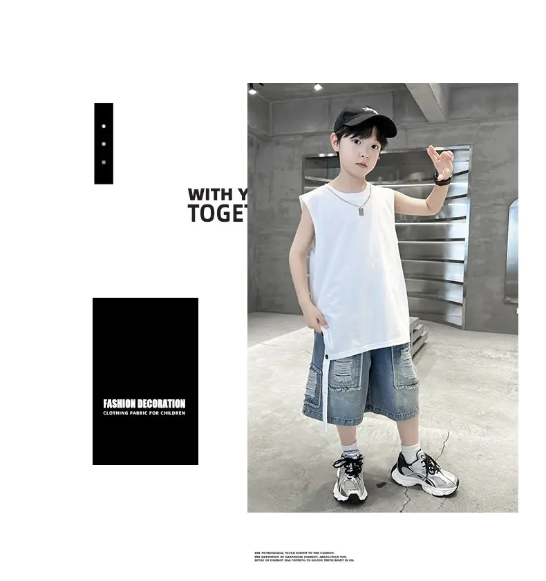 Summer Sleeveless Vest for Boys Black Cotton Cool Outfit — feature 14