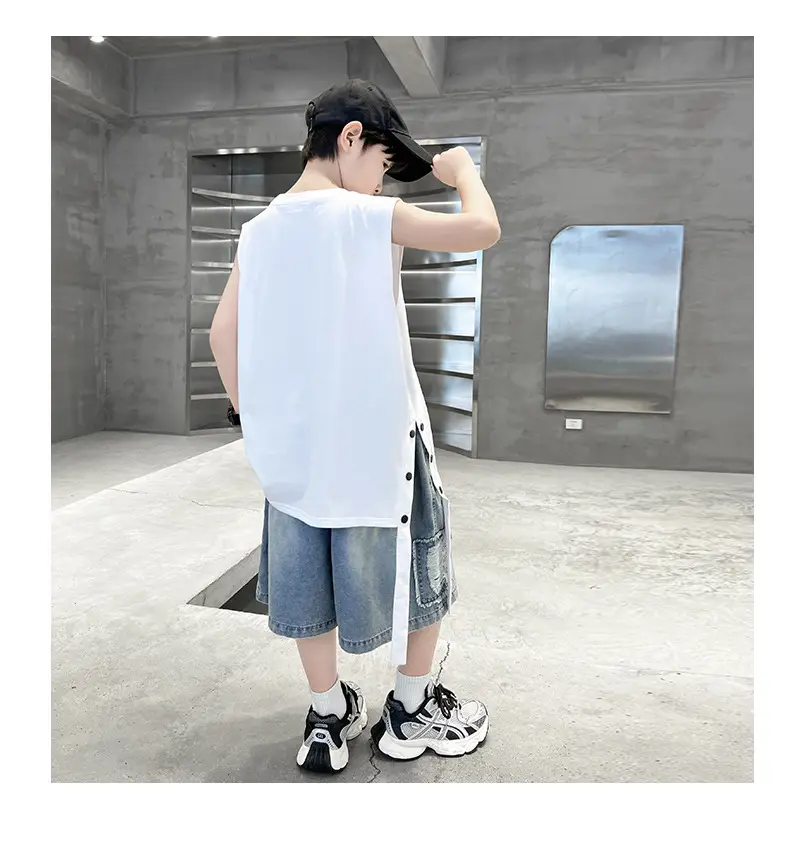 Summer Sleeveless Vest for Boys Black Cotton Cool Outfit — feature 15