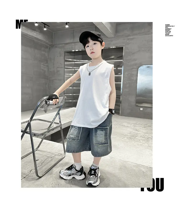 Summer Sleeveless Vest for Boys Black Cotton Cool Outfit — feature 16